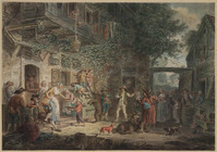 X 002
<br/>
Dansende beer voor een herberg
<br/>
<em>Horstok, Johannes Petrus van (1745-1825)</em>
